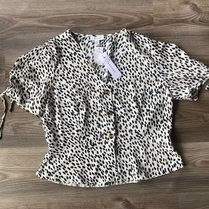 Topshop button down white cropped blouse